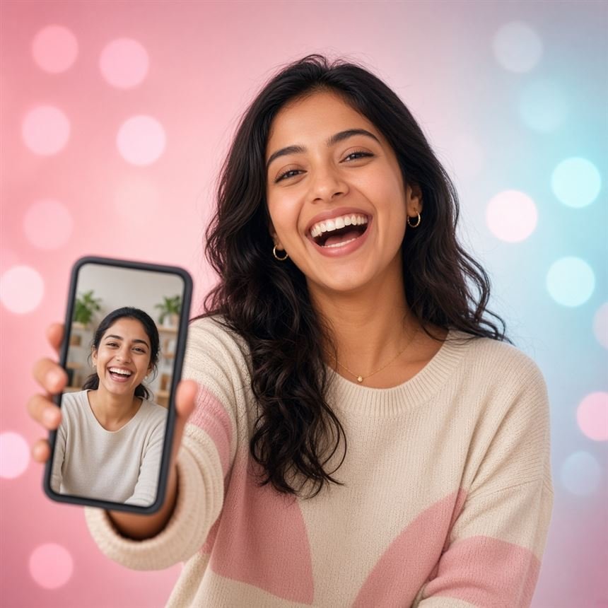 Young woman laughing on a video call